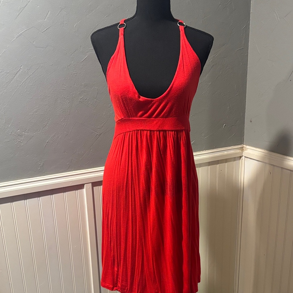 Source Unknown Red Strapless V-Neck Dress with Ring Accents